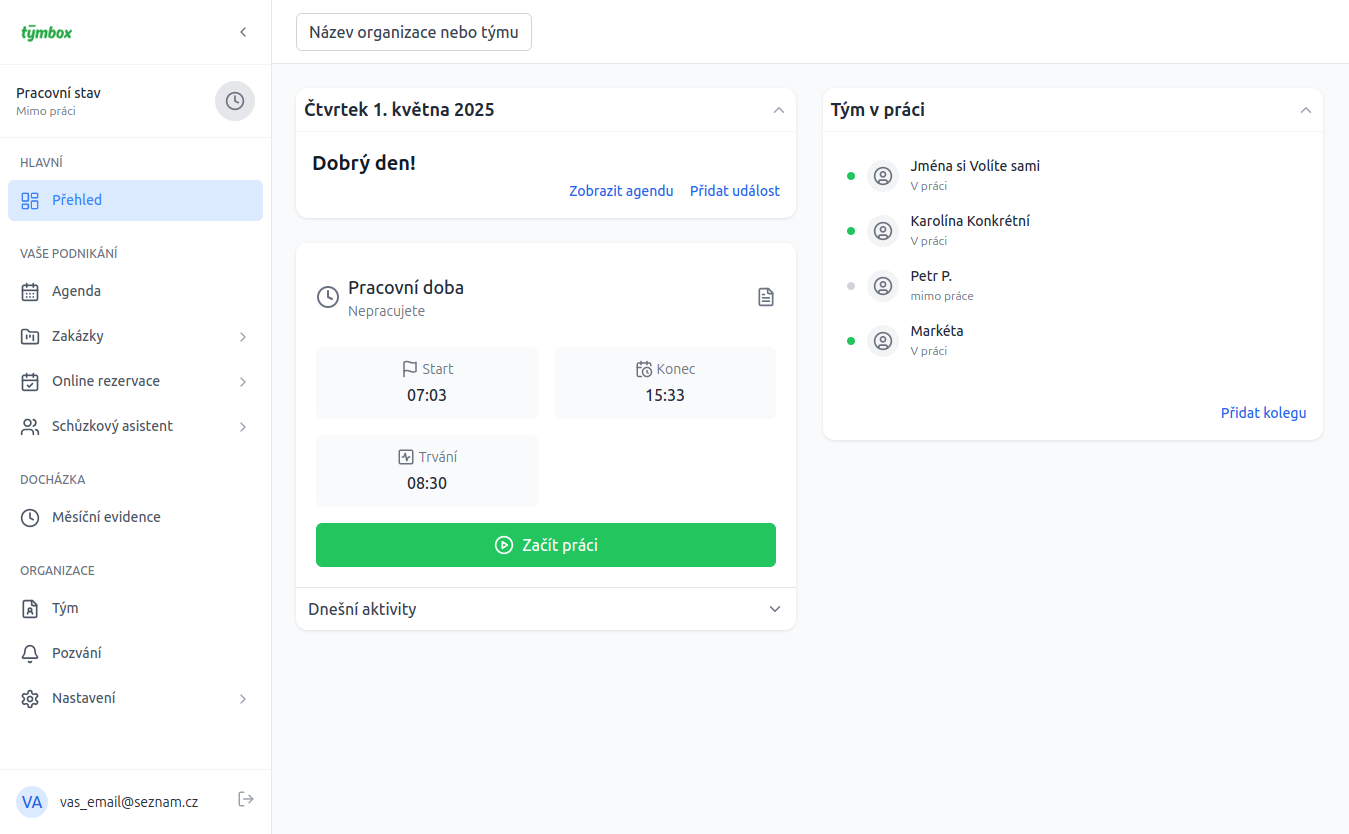 Týmbox - docházkový systém online zdarma